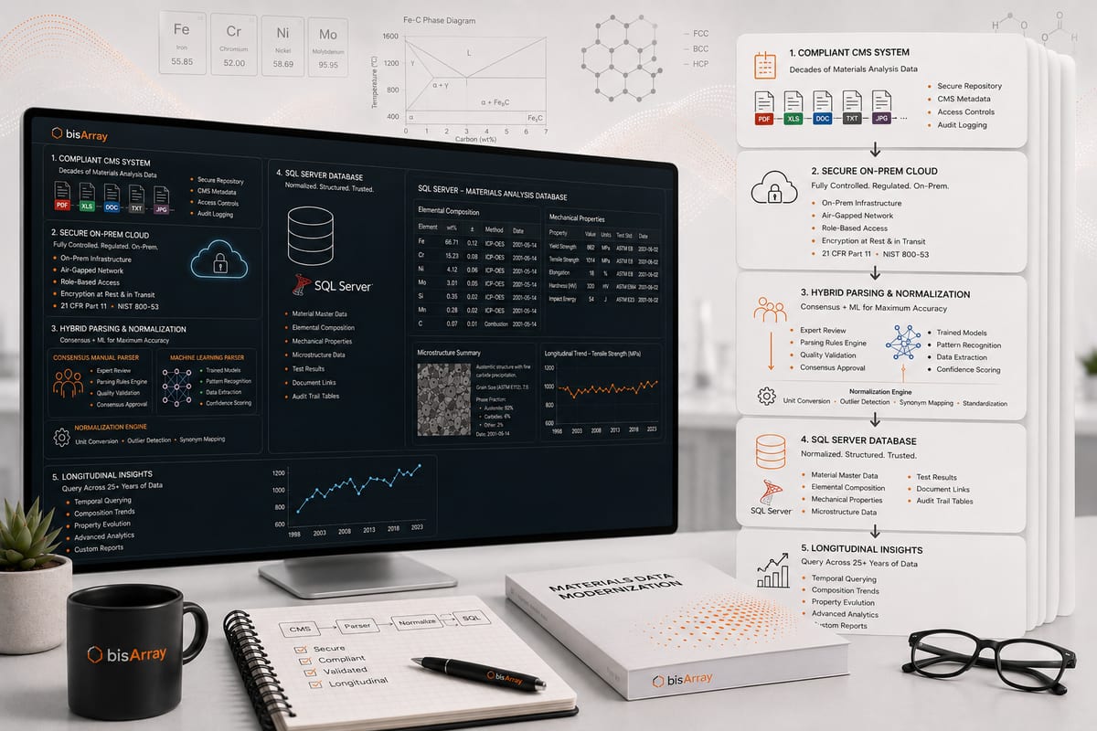 Turning 25 years of materials-analysis records into a queryable archive — fully air-gapped
